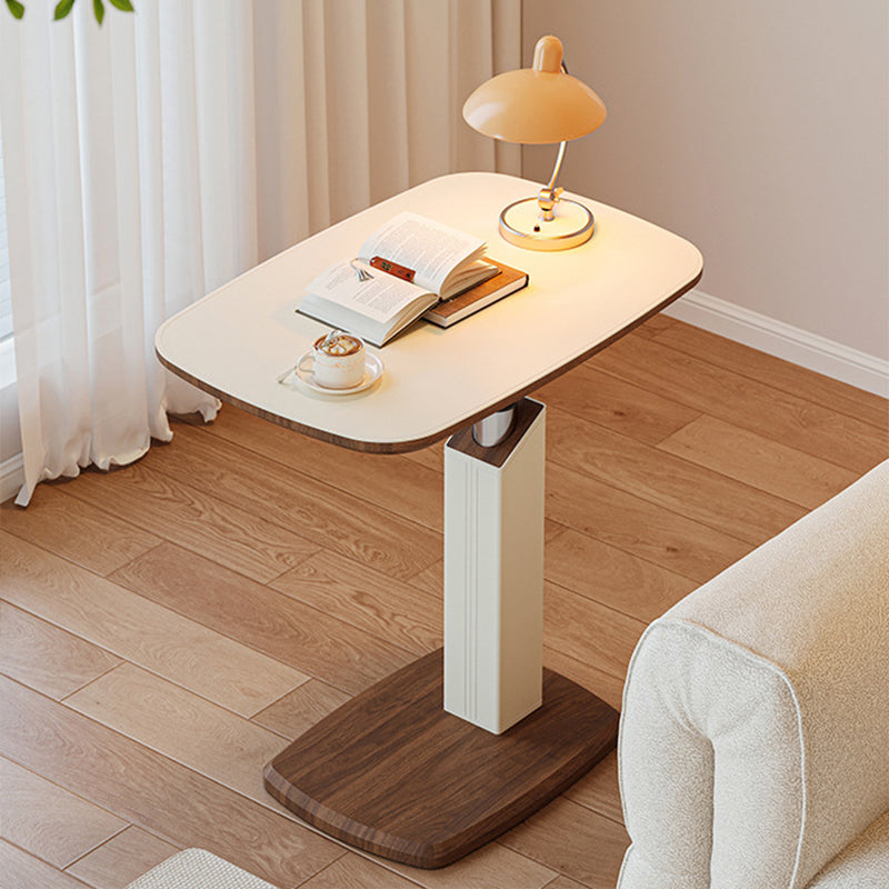Height Adjustable Side Table Swivel Top Faux Leather Finish Sofa Side Table Bedside Laptop Table on Wheels for Living Room and Bedroom