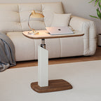 Height Adjustable Side Table Swivel Top Faux Leather Finish Sofa Side Table Bedside Laptop Table on Wheels for Living Room and Bedroom
