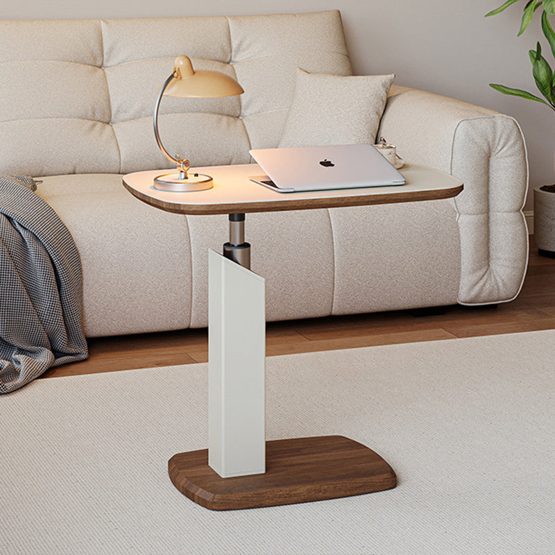 Height Adjustable Side Table Swivel Top Faux Leather Finish Sofa Side Table Bedside Laptop Table on Wheels for Living Room and Bedroom