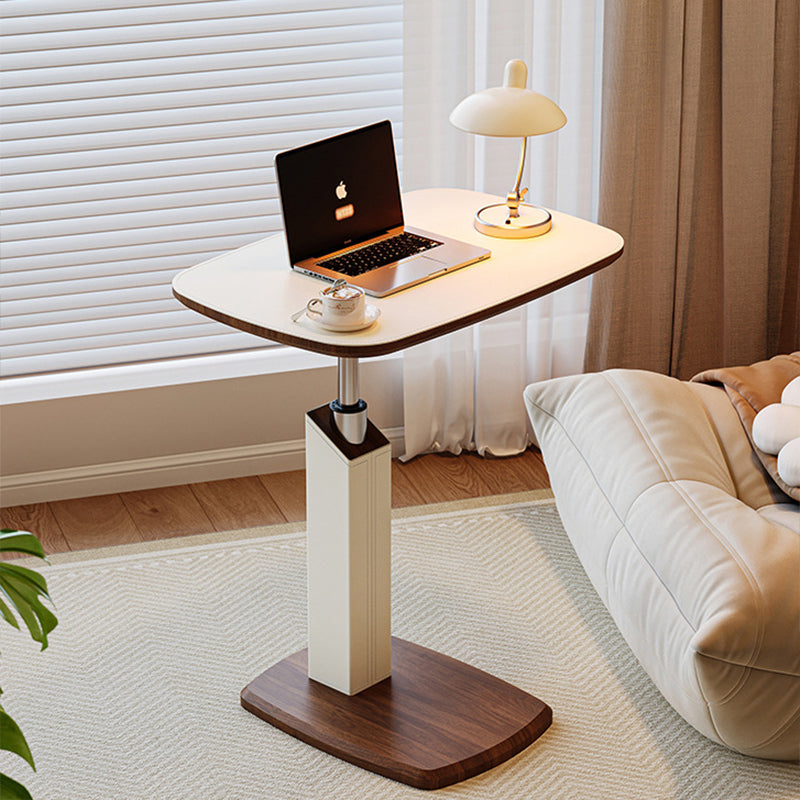 Height Adjustable Side Table Swivel Top Faux Leather Finish Sofa Side Table Bedside Laptop Table on Wheels for Living Room and Bedroom