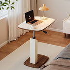 Height Adjustable Side Table Swivel Top Faux Leather Finish Sofa Side Table Bedside Laptop Table on Wheels for Living Room and Bedroom