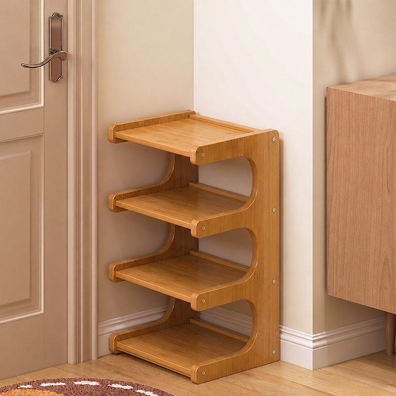 Bamboo Shoe Rack Tiered Wooden Shoe Shelf Scandinavian Narrow Shoe Storage Organiser for Hallway | Entryway and Living Room