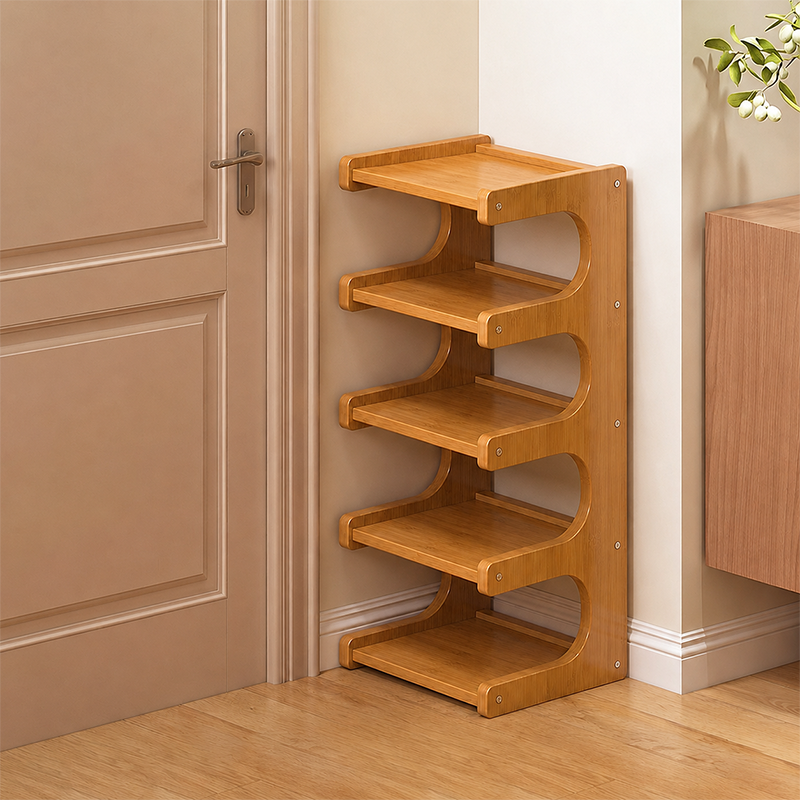 Bamboo Shoe Rack Tiered Wooden Shoe Shelf Scandinavian Narrow Shoe Storage Organiser for Hallway | Entryway and Living Room