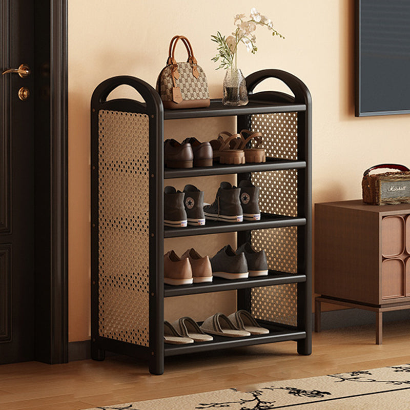 Rattan Shoe Rack Vintage Tiered Shoe Storage Shelf Bamboo Frame with Woven Rattan Side Panels and Handles for Hallway | Entryway and Living Room