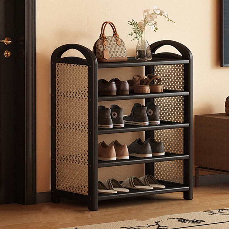 Rattan Shoe Rack Vintage Tiered Shoe Storage Shelf Bamboo Frame with Woven Rattan Side Panels and Handles for Hallway | Entryway and Living Room