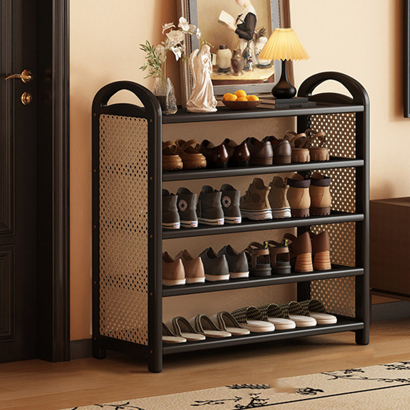Rattan Shoe Rack Vintage Tiered Shoe Storage Shelf Bamboo Frame with Woven Rattan Side Panels and Handles for Hallway | Entryway and Living Room