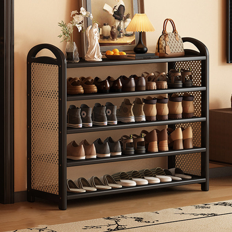 Rattan Shoe Rack Vintage Tiered Shoe Storage Shelf Bamboo Frame with Woven Rattan Side Panels and Handles for Hallway | Entryway and Living Room