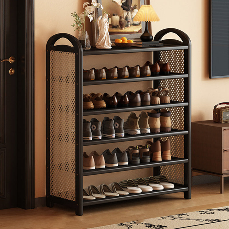 Rattan Shoe Rack Vintage Tiered Shoe Storage Shelf Bamboo Frame with Woven Rattan Side Panels and Handles for Hallway | Entryway and Living Room
