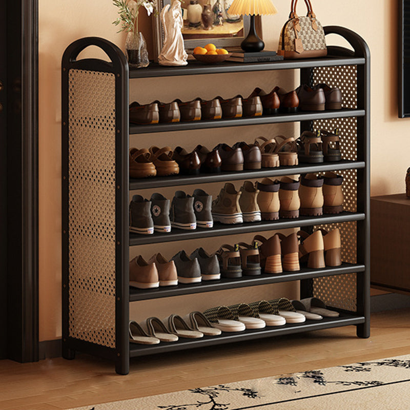 Rattan Shoe Rack Vintage Tiered Shoe Storage Shelf Bamboo Frame with Woven Rattan Side Panels and Handles for Hallway | Entryway and Living Room