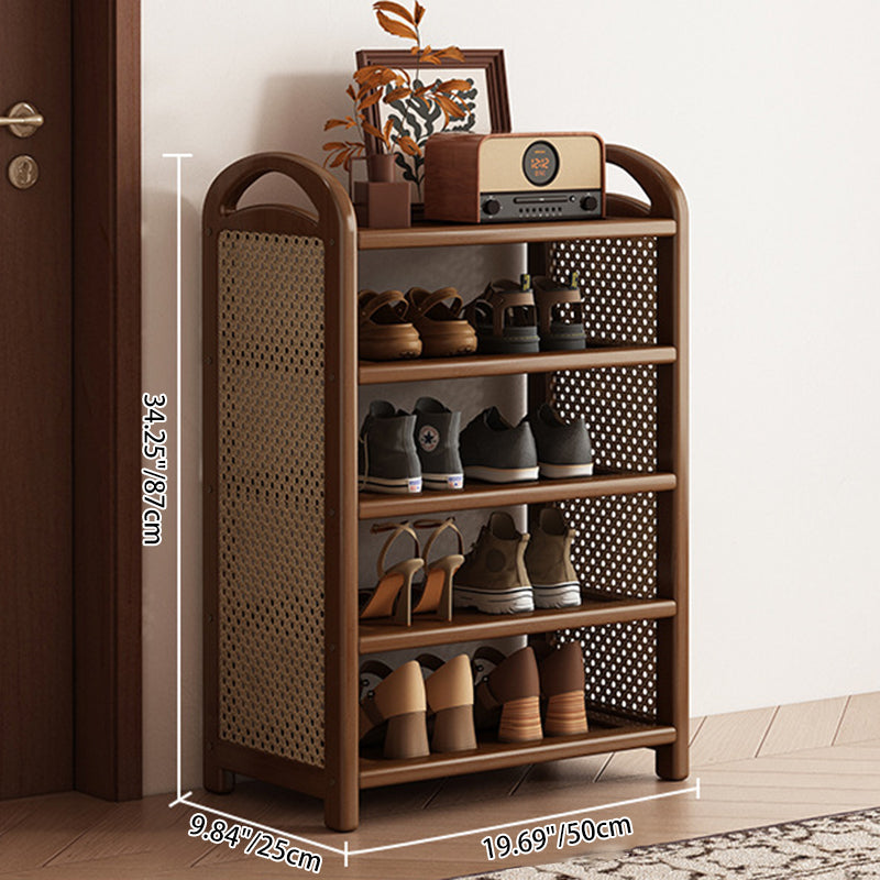 Rattan Shoe Rack Vintage Tiered Shoe Storage Shelf Bamboo Frame with Woven Rattan Side Panels and Handles for Hallway | Entryway and Living Room