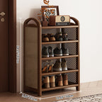 Rattan Shoe Rack Vintage Tiered Shoe Storage Shelf Bamboo Frame with Woven Rattan Side Panels and Handles for Hallway | Entryway and Living Room