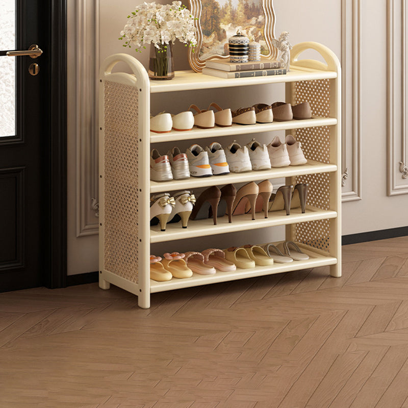 Rattan Shoe Rack Vintage Tiered Shoe Storage Shelf Bamboo Frame with Woven Rattan Side Panels and Handles for Hallway | Entryway and Living Room