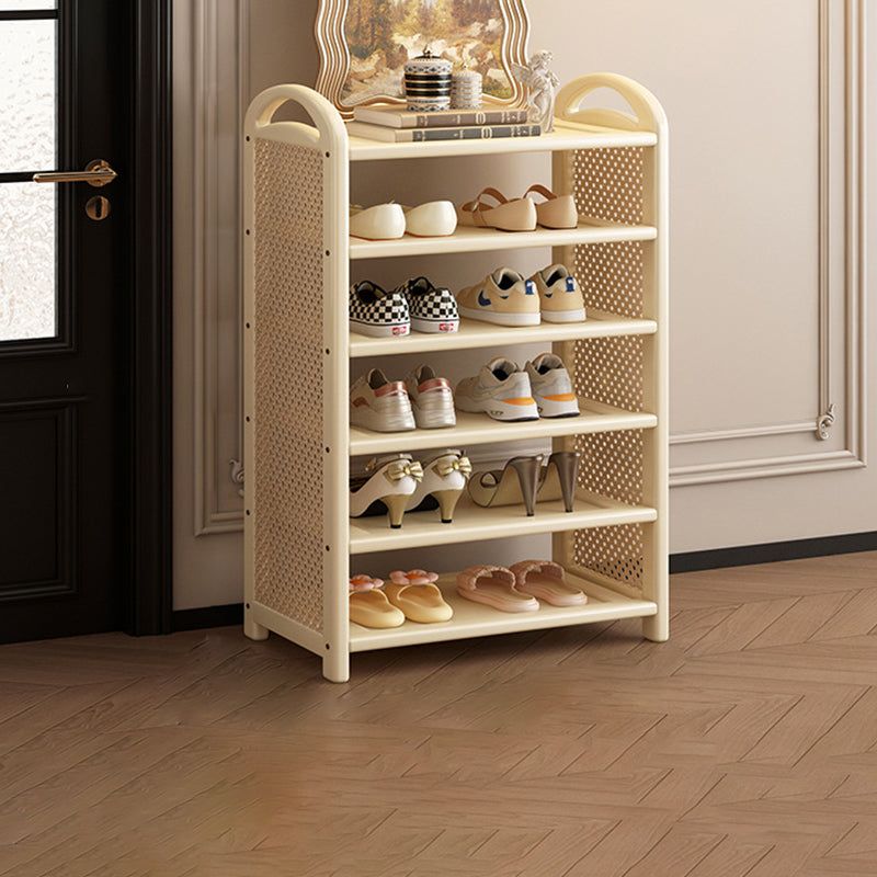 Rattan Shoe Rack Vintage Tiered Shoe Storage Shelf Bamboo Frame with Woven Rattan Side Panels and Handles for Hallway | Entryway and Living Room