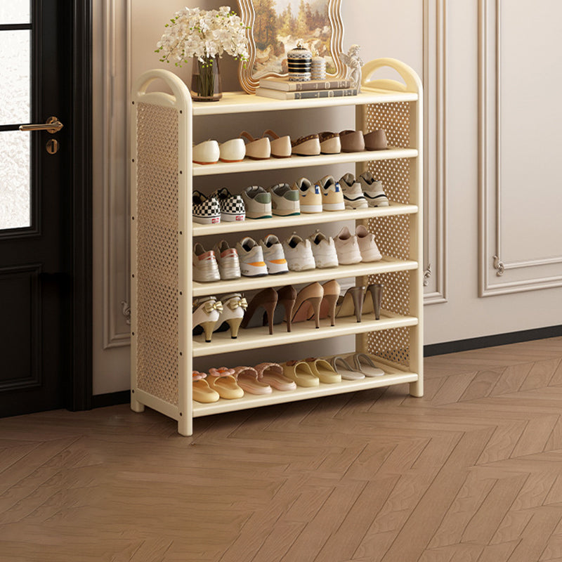 Rattan Shoe Rack Vintage Tiered Shoe Storage Shelf Bamboo Frame with Woven Rattan Side Panels and Handles for Hallway | Entryway and Living Room