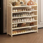 Rattan Shoe Rack Vintage Tiered Shoe Storage Shelf Bamboo Frame with Woven Rattan Side Panels and Handles for Hallway | Entryway and Living Room