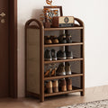 Rattan Shoe Rack Vintage Tiered Shoe Storage Shelf Bamboo Frame with Woven Rattan Side Panels and Handles for Hallway | Entryway and Living Room