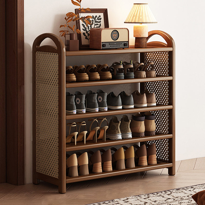 Rattan Shoe Rack Vintage Tiered Shoe Storage Shelf Bamboo Frame with Woven Rattan Side Panels and Handles for Hallway | Entryway and Living Room