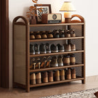 Rattan Shoe Rack Vintage Tiered Shoe Storage Shelf Bamboo Frame with Woven Rattan Side Panels and Handles for Hallway | Entryway and Living Room