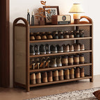 Rattan Shoe Rack Vintage Tiered Shoe Storage Shelf Bamboo Frame with Woven Rattan Side Panels and Handles for Hallway | Entryway and Living Room