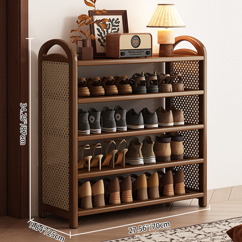 Rattan Shoe Rack Vintage Tiered Shoe Storage Shelf Bamboo Frame with Woven Rattan Side Panels and Handles for Hallway | Entryway and Living Room