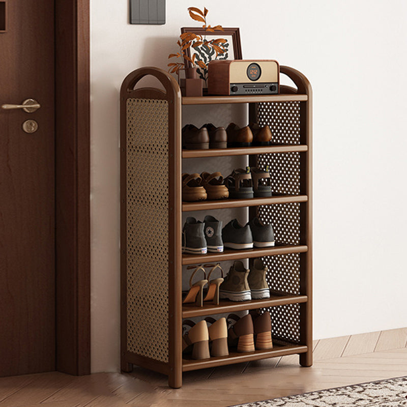 Rattan Shoe Rack Vintage Tiered Shoe Storage Shelf Bamboo Frame with Woven Rattan Side Panels and Handles for Hallway | Entryway and Living Room