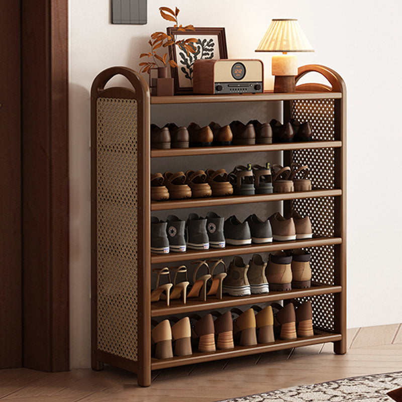Rattan Shoe Rack Vintage Tiered Shoe Storage Shelf Bamboo Frame with Woven Rattan Side Panels and Handles for Hallway | Entryway and Living Room