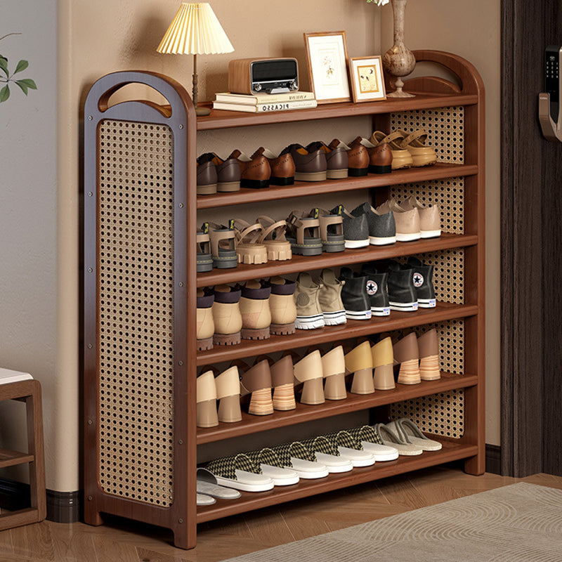 Rattan Shoe Rack Vintage Tiered Shoe Storage Shelf Bamboo Frame with Woven Rattan Side Panels and Handles for Hallway | Entryway and Living Room