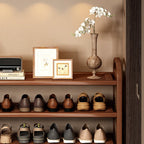 Rattan Shoe Rack Vintage Tiered Shoe Storage Shelf Bamboo Frame with Woven Rattan Side Panels and Handles for Hallway | Entryway and Living Room