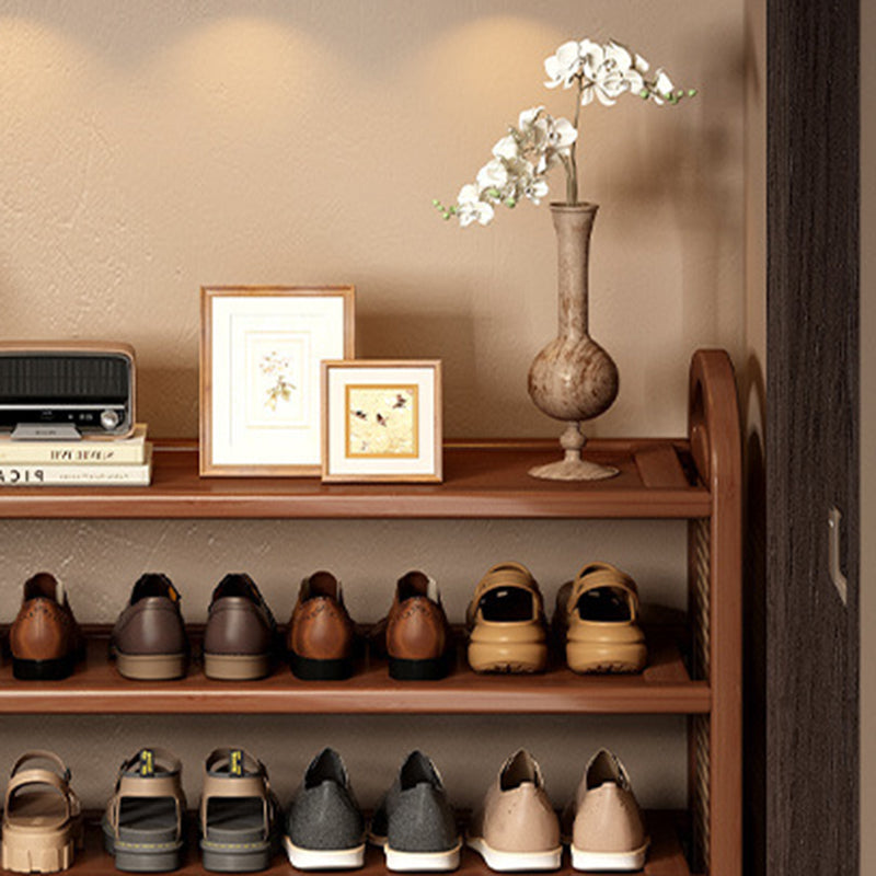 Rattan Shoe Rack Vintage Tiered Shoe Storage Shelf Bamboo Frame with Woven Rattan Side Panels and Handles for Hallway | Entryway and Living Room