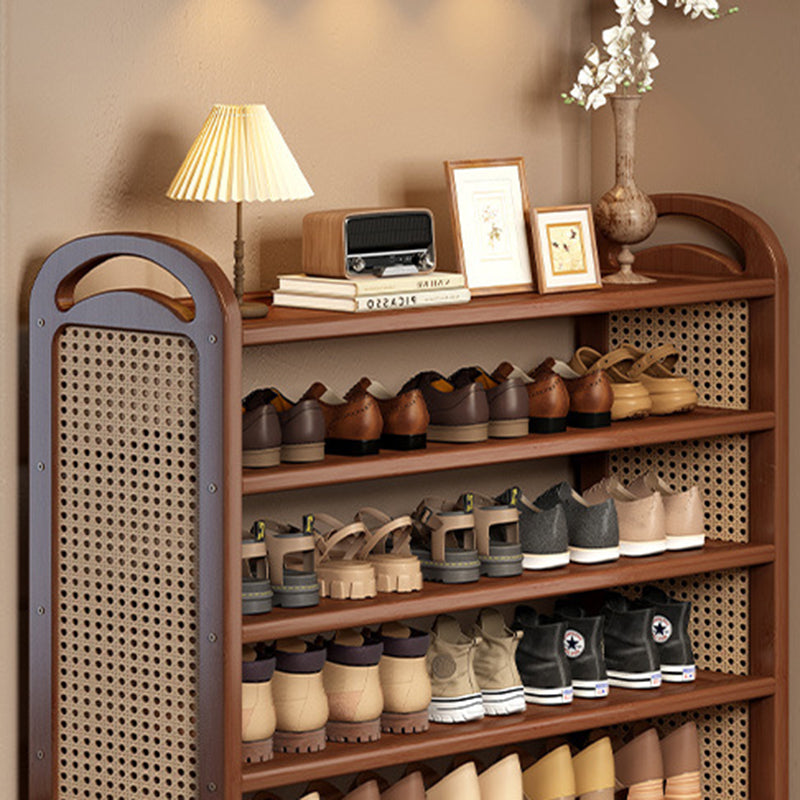 Rattan Shoe Rack Vintage Tiered Shoe Storage Shelf Bamboo Frame with Woven Rattan Side Panels and Handles for Hallway | Entryway and Living Room