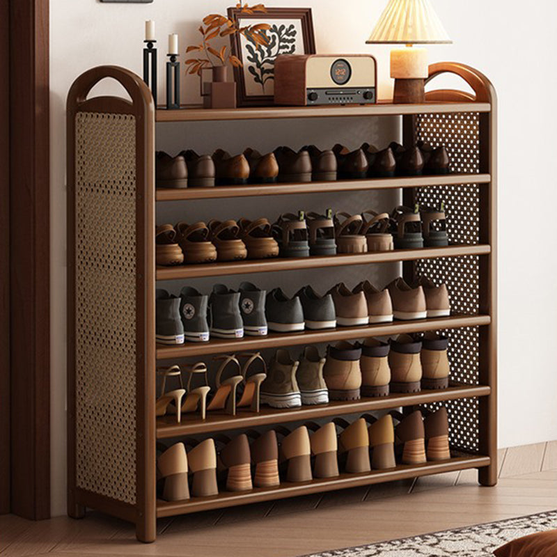 Rattan Shoe Rack Vintage Tiered Shoe Storage Shelf Bamboo Frame with Woven Rattan Side Panels and Handles for Hallway | Entryway and Living Room