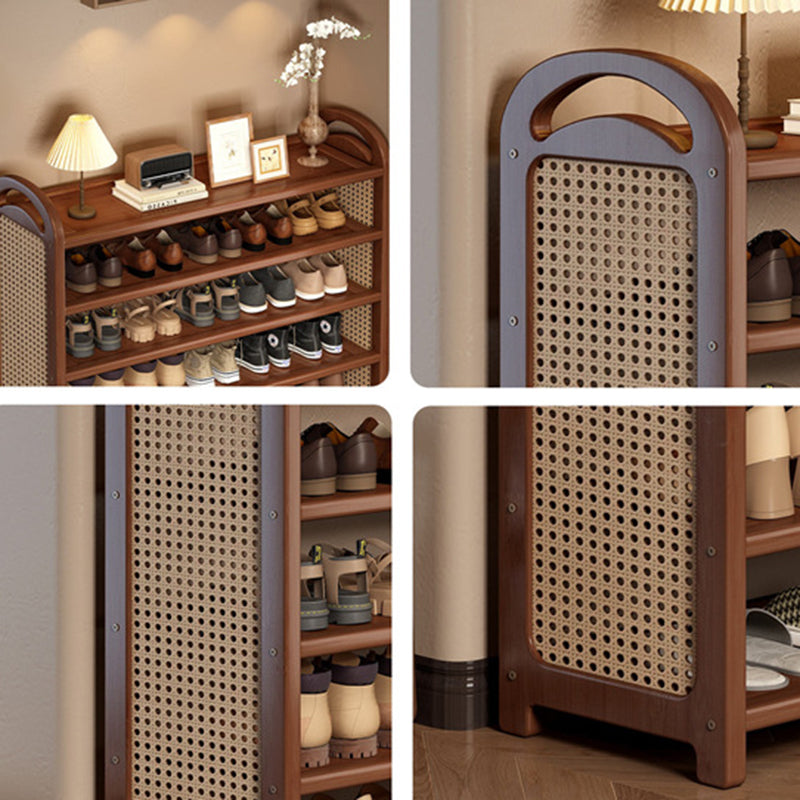 Rattan Shoe Rack Vintage Tiered Shoe Storage Shelf Bamboo Frame with Woven Rattan Side Panels and Handles for Hallway | Entryway and Living Room