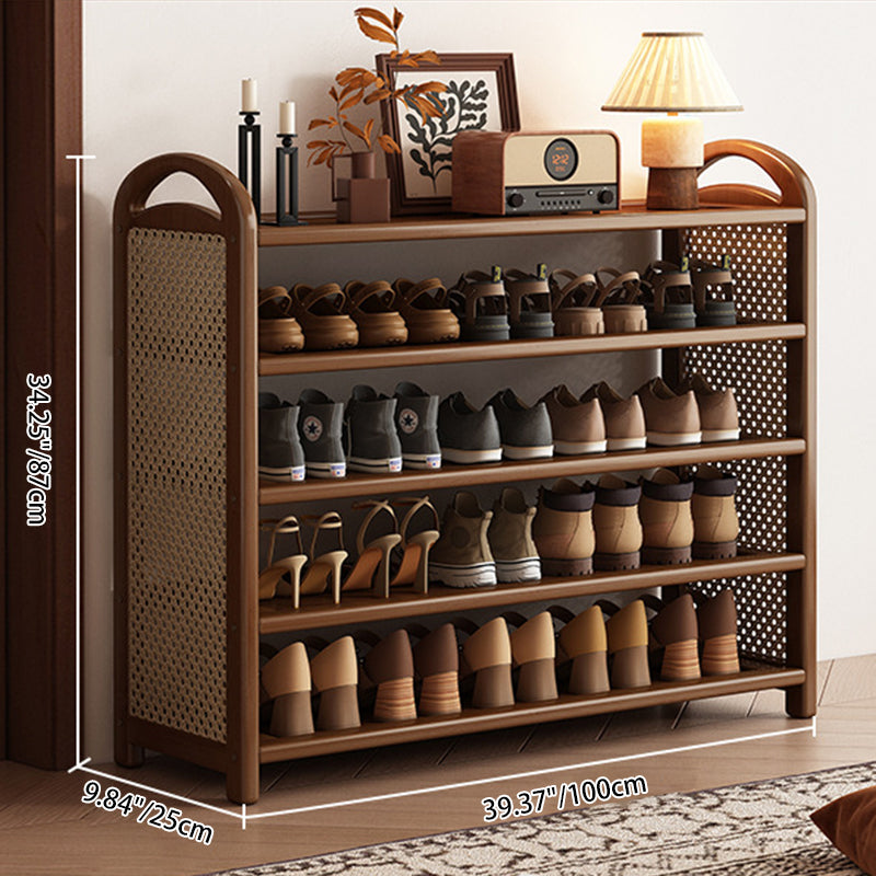 Rattan Shoe Rack Vintage Tiered Shoe Storage Shelf Bamboo Frame with Woven Rattan Side Panels and Handles for Hallway | Entryway and Living Room