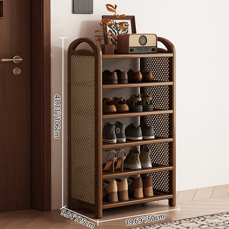 Rattan Shoe Rack Vintage Tiered Shoe Storage Shelf Bamboo Frame with Woven Rattan Side Panels and Handles for Hallway | Entryway and Living Room
