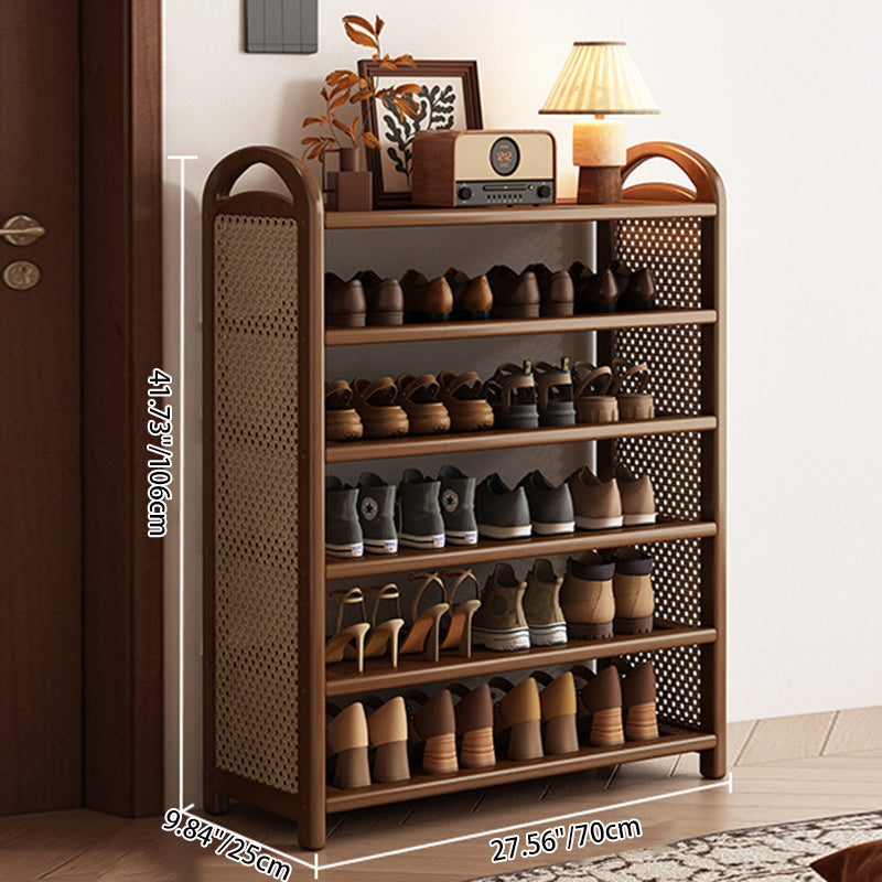 Rattan Shoe Rack Vintage Tiered Shoe Storage Shelf Bamboo Frame with Woven Rattan Side Panels and Handles for Hallway | Entryway and Living Room