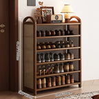 Rattan Shoe Rack Vintage Tiered Shoe Storage Shelf Bamboo Frame with Woven Rattan Side Panels and Handles for Hallway | Entryway and Living Room