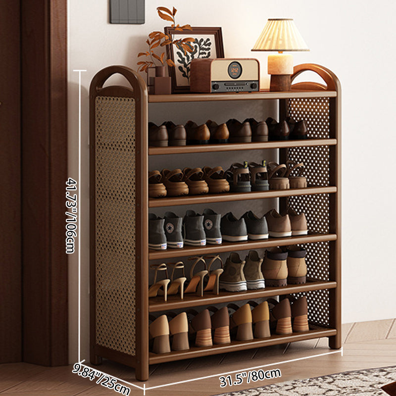 Rattan Shoe Rack Vintage Tiered Shoe Storage Shelf Bamboo Frame with Woven Rattan Side Panels and Handles for Hallway | Entryway and Living Room
