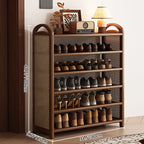 Rattan Shoe Rack Vintage Tiered Shoe Storage Shelf Bamboo Frame with Woven Rattan Side Panels and Handles for Hallway | Entryway and Living Room