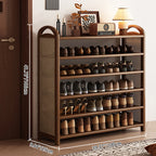 Rattan Shoe Rack Vintage Tiered Shoe Storage Shelf Bamboo Frame with Woven Rattan Side Panels and Handles for Hallway | Entryway and Living Room