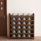 Rattan Shoe Rack Vintage Tiered Shoe Storage Shelf Bamboo Frame with Woven Rattan Side Panels and Handles for Hallway | Entryway and Living Room