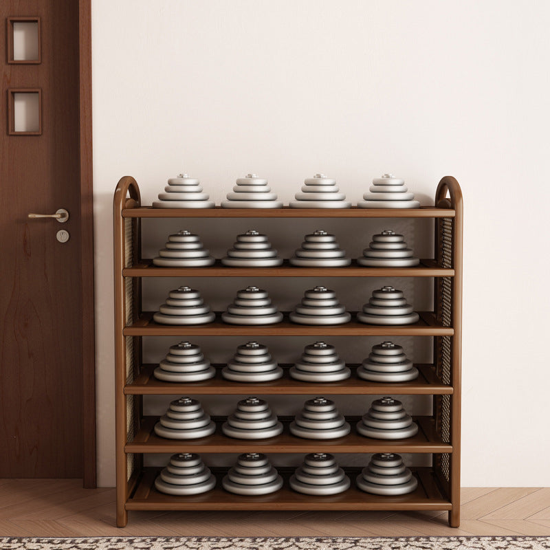 Rattan Shoe Rack Vintage Tiered Shoe Storage Shelf Bamboo Frame with Woven Rattan Side Panels and Handles for Hallway | Entryway and Living Room