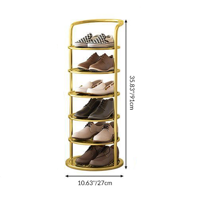 Round Shoe Rack Tall Narrow Metal Shoe Storage Tower Freestanding Carbon Steel Shoe Organiser for Hallway and Entryway