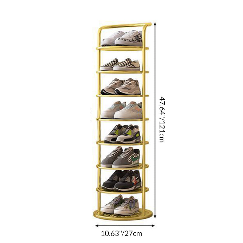 Round Shoe Rack Tall Narrow Metal Shoe Storage Tower Freestanding Carbon Steel Shoe Organiser for Hallway and Entryway