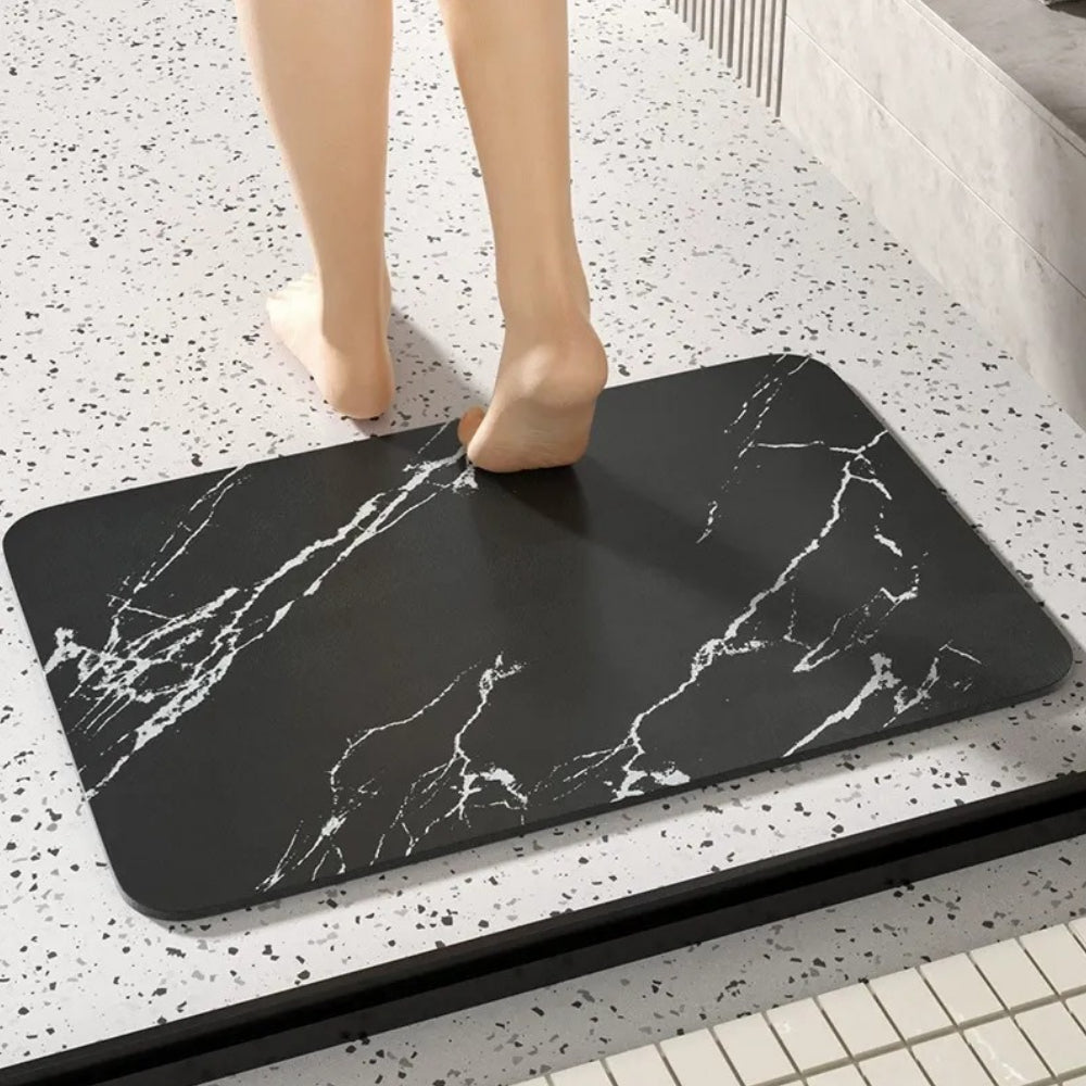Diatomite Stone Bath Mat Quick Dry Non Slip Marble Effect Bathroom Floor Mat with Rubber Backing Absorbent Shower Mat for Bathroom | Kitchen