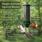 Squirrel Proof Bird Feeder Metal Hanging Tube Feeder with Weight Activated Rotating Perch and Four Feeding Ports for Wild Birds in Garden | Patio