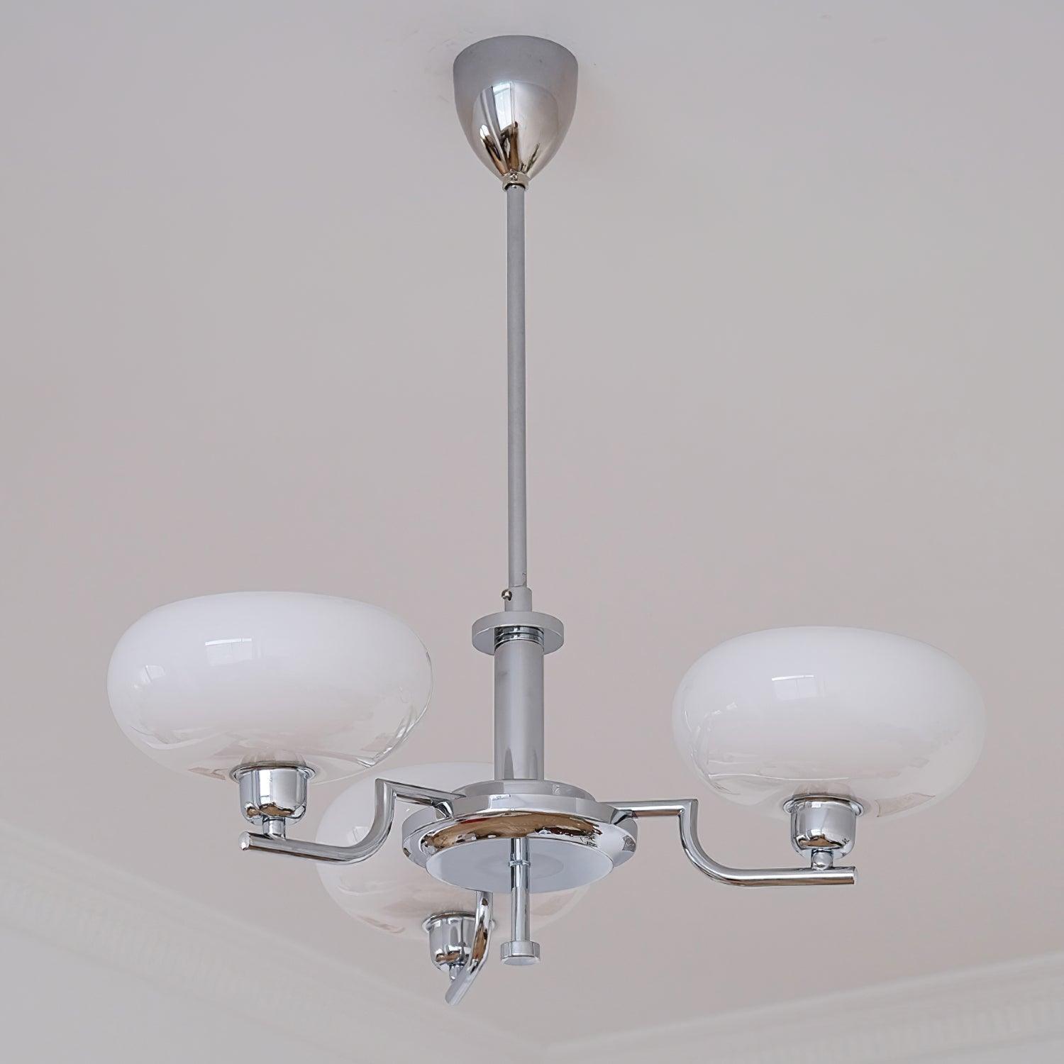 3-Light Opal Glass Globe Chandelier With Brass Frame