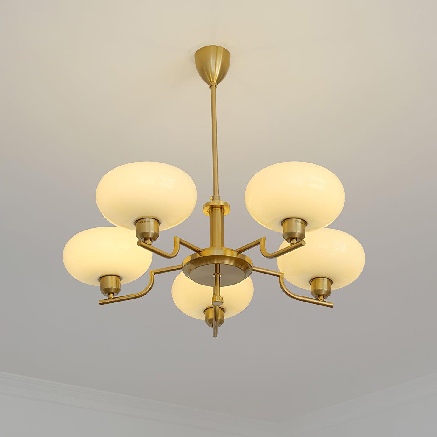 3-Light Opal Glass Globe Chandelier With Brass Frame