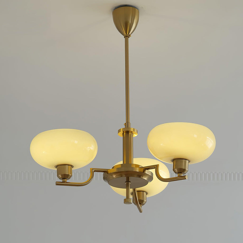 3-Light Opal Glass Globe Chandelier With Brass Frame