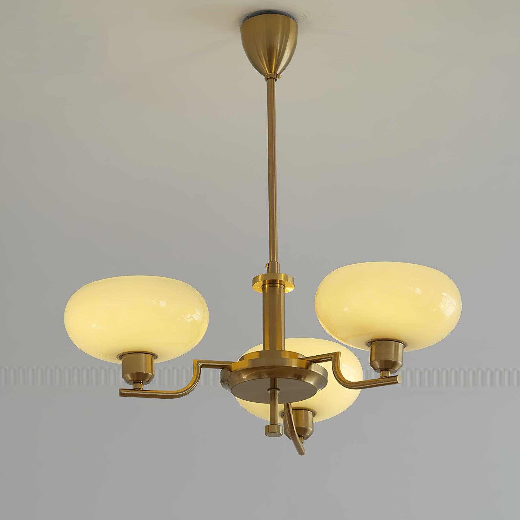 3-Light Opal Glass Globe Chandelier With Brass Frame