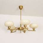 3-Light Opal Glass Globe Chandelier With Brass Frame